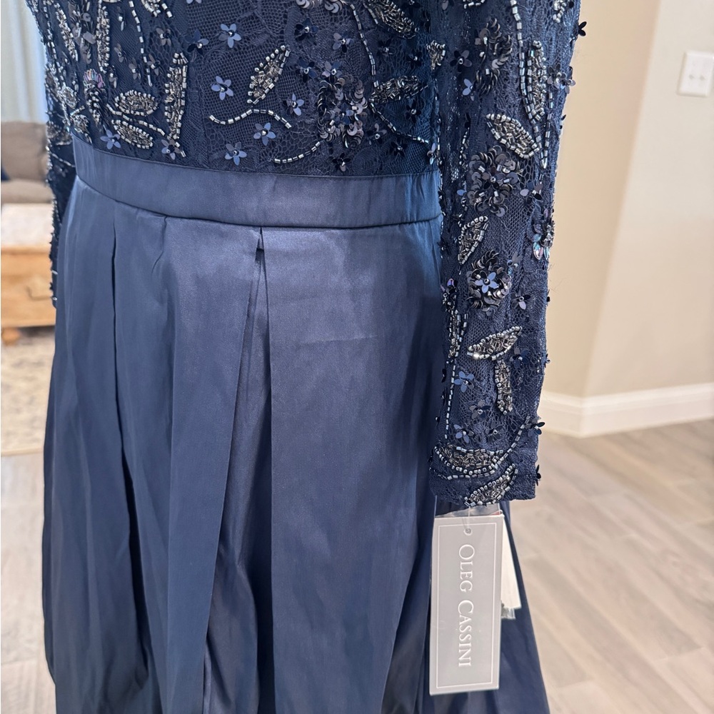 Oleg Cassini Navy Long Sleeve Dress - Picture 2 of 8